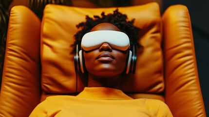 Patient Relaxing in Ketamine Therapy Session with Eye Mask and Headphones