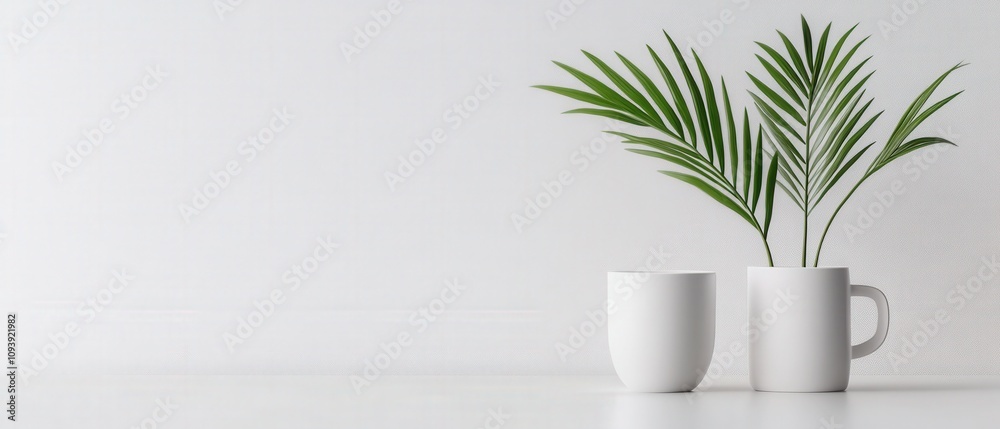 Wall mural minimalist decor with green plants in white pots