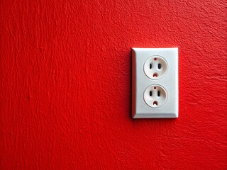 Macro Photography of an Electric Outlet on a Vibrant Red Wall Capturing Intricate Details and Textures for Home Decor and Interior Design Use