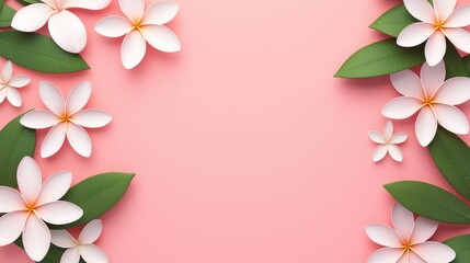 Fototapeta premium Floral Arrangement with Frangipani on Soft Pink Background Nature Graphic Design Aesthetic Close-up Serenity
