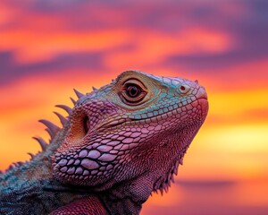 Fototapeta premium Majestic dragon blending into fiery sunset nature scene close-up view vibrant colors fantasy concept for nature lovers