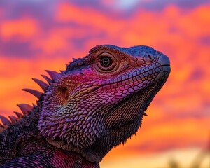Obraz premium Majestic dragon blending into fiery sunset nature scene outdoor photography vibrant environment close-up view fantasy concept