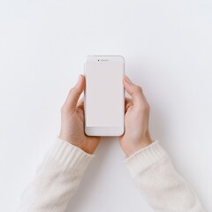 hands holding a smartphone on a white background