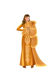Fototapeta premium fashion illustration of a woman wearing a charming classic luxury dress for fashion design illustration needs