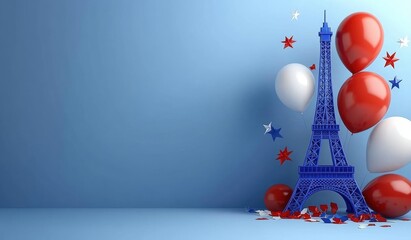 Eiffel Tower Balloon Decoration for Happy Bastille Day Celebration Background