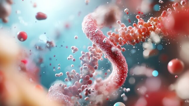 Abstract representation of molecular structures in vibrant colors and dynamic motion.