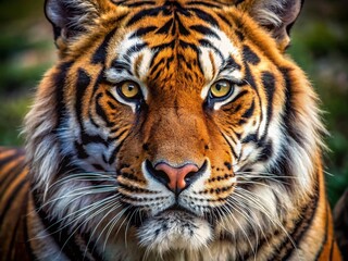 Majestic Close-Up of a Powerful Tiger Face, Capturing the Intensity and Beauty of Nature's Apex Predator in Stunning Detail and Vivid Color for Wildlife Photography Enthusiasts