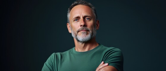 Obraz premium confident man with beard in casual attire against dark background