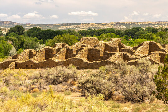 USA, New Mexico, Aztec Ruins National Monument. Ancient Indian ruins.