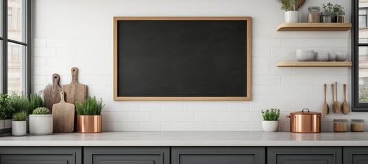 Modern Kitchen Interior with Black Chalkboard and Copper Accents