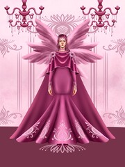 fashion illustration of a woman wearing a charming classic luxury dress for fashion design illustration needs