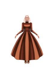 fashion illustration of a woman wearing a charming classic luxury dress for fashion design illustration needs