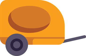 Small orange trailer for camping with one wheel is standing and waiting for adventure