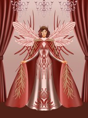 fashion illustration of a woman wearing a charming classic luxury dress for fashion design illustration needs