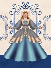 Fototapeta premium fashion illustration of a woman wearing a charming classic luxury dress for fashion design illustration needs