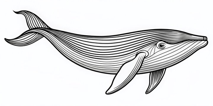 Minimalistic Black and White Line Drawing of a Humpback Whale in Side Profile, Perfect for Urban Exploration Photography and Minimalist Art Enthusiasts
