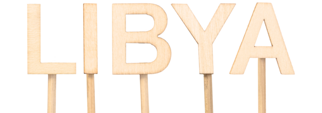 Crafted wooden typography forming the word Libya.