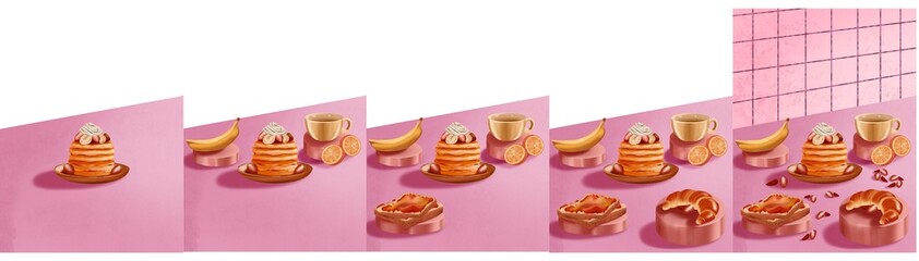 arrangement of sweet and salty foods and drinks for background or design needs.
