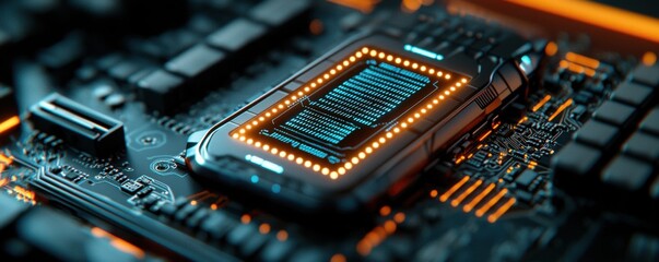 Fototapeta premium Futuristic CPU Chip on Motherboard Tech Background Circuit Board Digital Technology High Tech