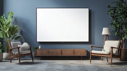 A mockup of an empty white frame hanging on a wall, isolated against a light grey background