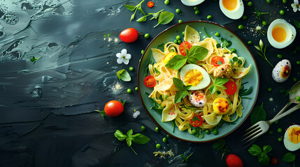 Easter themed pasta dish, food photography