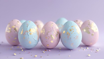 Fototapeta premium pastel easter eggs with gold speckles on a lavender background
