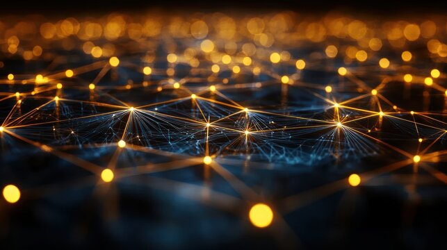 Abstract network connection glowing nodes.
