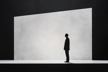 Obraz premium silhouette of a person standing in front of a blank wall, representing solitude and contemplation