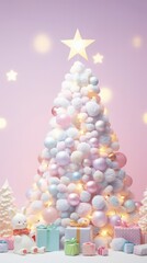 Festive Pastel Christmas Tree with Decorations