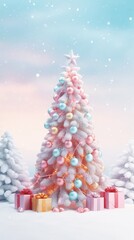 Obraz premium Joyful Winter Scene with Pink Christmas Tree and Gifts