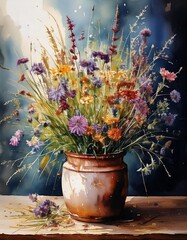 Wildflowers in a Clay Pot