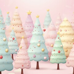 Colorful Christmas Trees in Pastel Shades