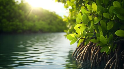 Naklejka premium Mangrove Roots Sunlight Water