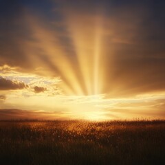 beautiful sunset over a serene landscape with rays of light