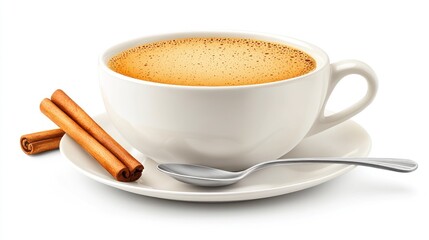 Fototapeta premium Aromatic coffee with cinnamon sticks in a white cup.