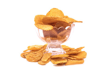 Potato chips in bowl isolated on white background,Natural potato chips isolated