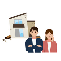 ボロボロの一軒家に悩む男女のイラスト