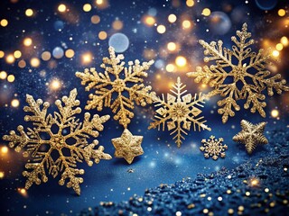 Navy Christmas Background with Snowflakes and Gold Sequins for Festive Holiday Designs and Seasonal Celebrations, Perfect for Cards, Banners, and Social Media Posts
