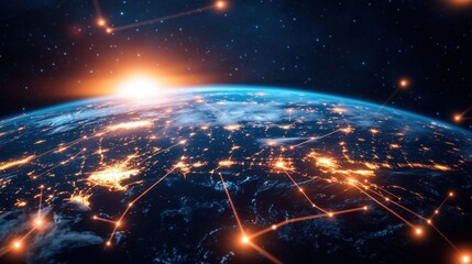 Obraz premium Global Network and Connections at Sunset