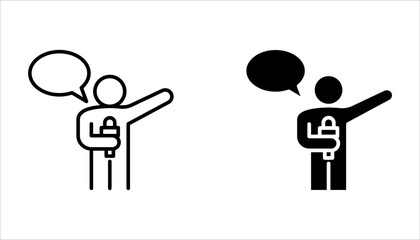 presenter linear icon ser. Thin line illustration. News reporter with microphone on white background