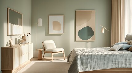 Sophisticated Modern Bedroom with Minimalist Design and Earth Tone Palette : Generative AI