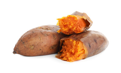 Tasty cooked sweet potatoes isolated on white