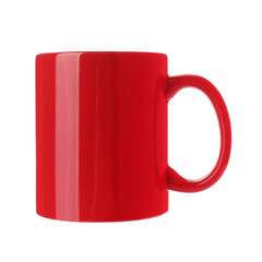 Red ceramic mug isolated on white. Mockup for design