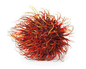 Naklejka premium One whole rambutan isolated on white. Exotic fruit