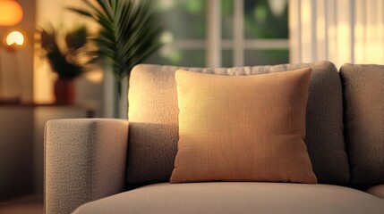 Obraz premium Cozy living room with a warm pillow on a sofa