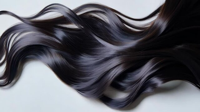 Black darn brown brunette female woman hair swirl isolated on transparent background. Smooth shiny shape, beauty salon shampoo, wave texture, beautiful healthy volume, extension, thick 4K Video