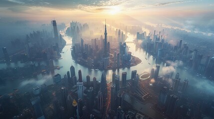 Fototapeta premium 都市のスカイラインの俯瞰図20