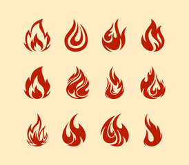 Fire flames, set vector icons Fire and flames outline icon set. Contour bonfire, linear flaming elements. Hand drawn monochrome different fire flame vector illustration. vector fire flame set isolated