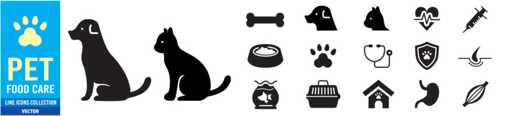 Pet icon set vector illustration. Dog, Cat Editable stroke liner style icon.