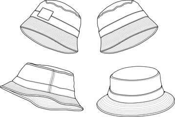bucket hat, template editable fabric caps vector template used to create previews of product orders in the fashion world clothing bucket hat template headware fabric caps